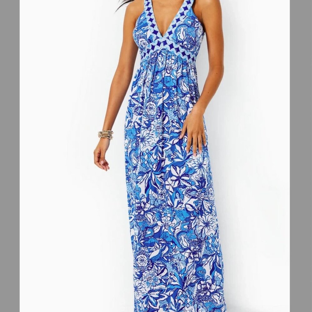 Lilly Pulitzer Blue Serena V-Neck Maxi Dress NWT